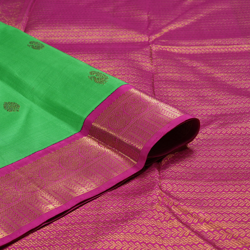 Hayagrivas Parrot Green Handloom Kanjivaram Silk Saree with Pink Border HBD4051K1-1