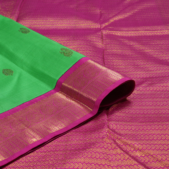 Hayagrivas Parrot Green Handloom Kanjivaram Silk Saree with Pink Border HBD4051K1-1