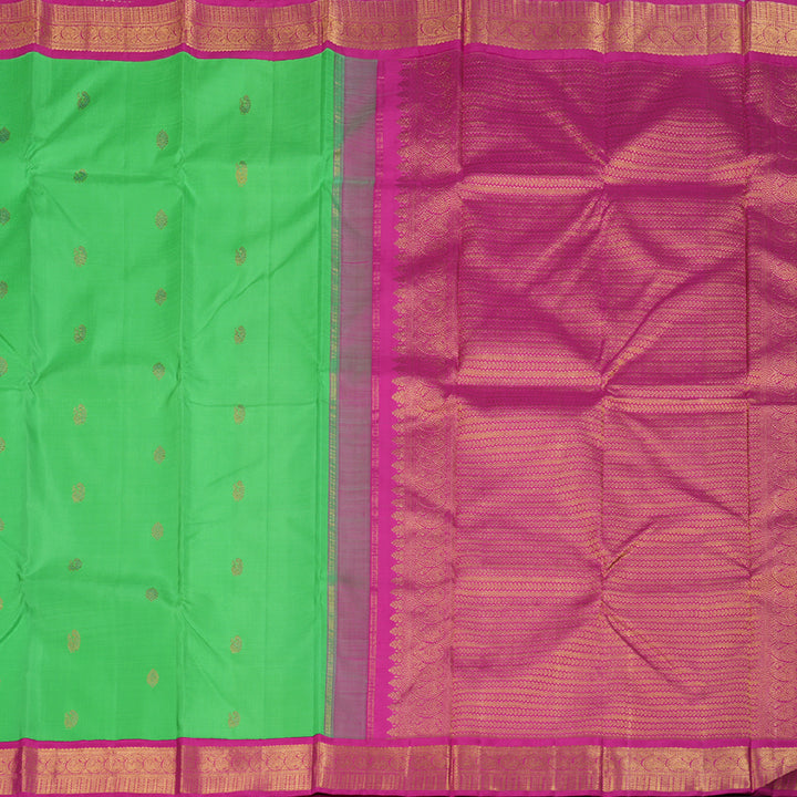 Hayagrivas Parrot Green Handloom Kanjivaram Silk Saree with Pink Border HBD4051K1-1