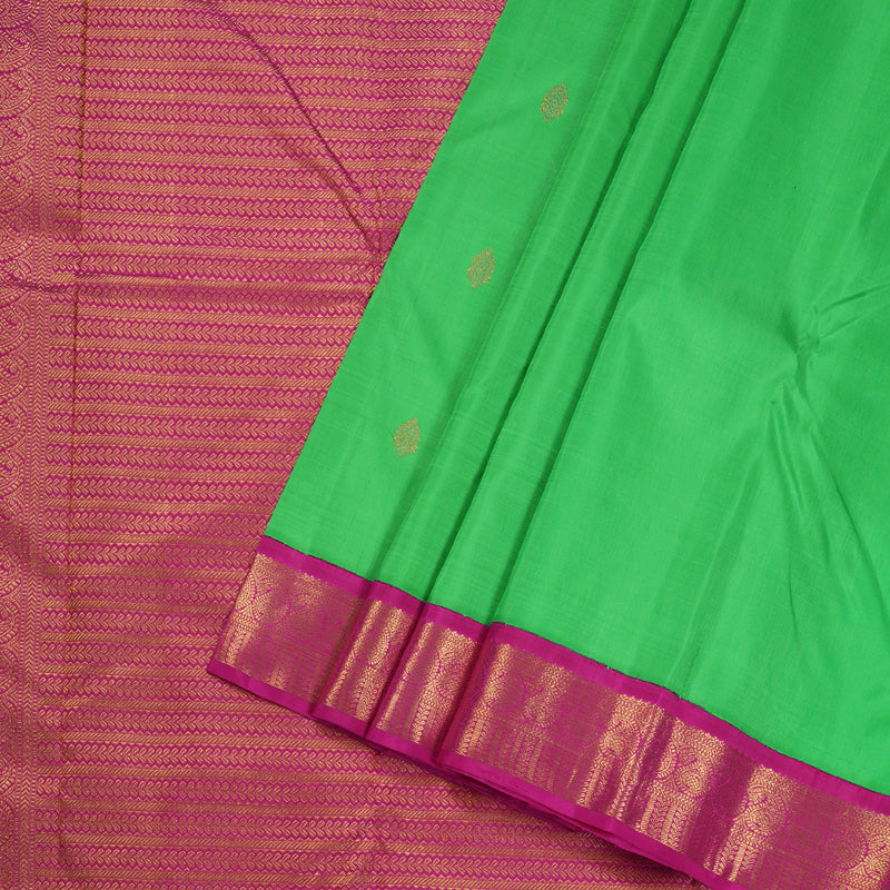 Hayagrivas Parrot Green Handloom Kanjivaram Silk Saree with Pink Border HBD4051K1-1