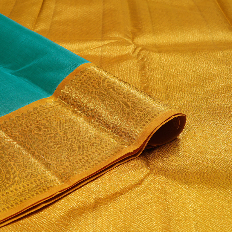 Hayagrivas Turquoise Green Handloom Kanjivaram Silk Saree with Mustard Border HBD4090L1-2