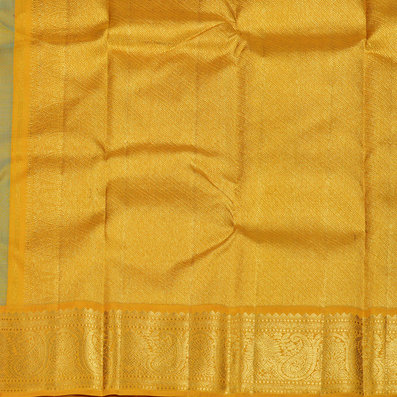 Hayagrivas Turquoise Green Handloom Kanjivaram Silk Saree with Mustard Border HBD4090L1-2