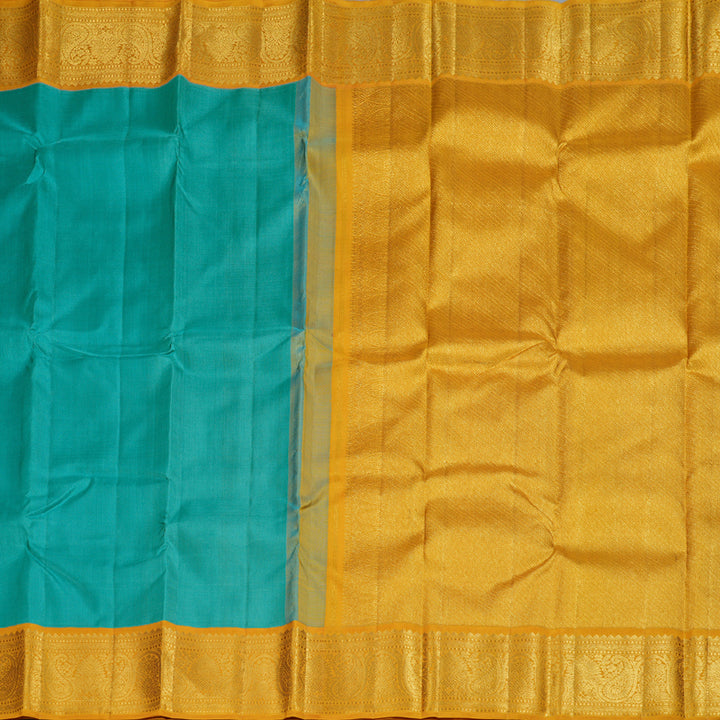 Hayagrivas Turquoise Green Handloom Kanjivaram Silk Saree with Mustard Border HBD4090L1-2