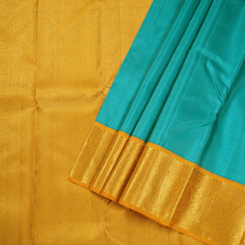 Hayagrivas Turquoise Green Handloom Kanjivaram Silk Saree with Mustard Border HBD4090L1-2