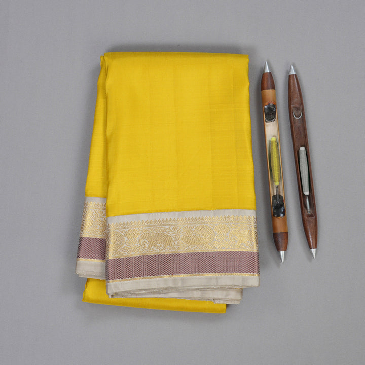 Hayagrivas Lemon Yellow Handloom Kanjivaram Silk Saree with Sandal Beige Border HBD4092L1-1