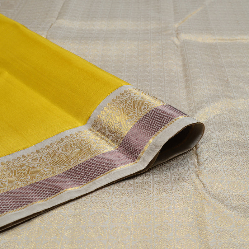 Hayagrivas Lemon Yellow Handloom Kanjivaram Silk Saree with Sandal Beige Border HBD4092L1-1