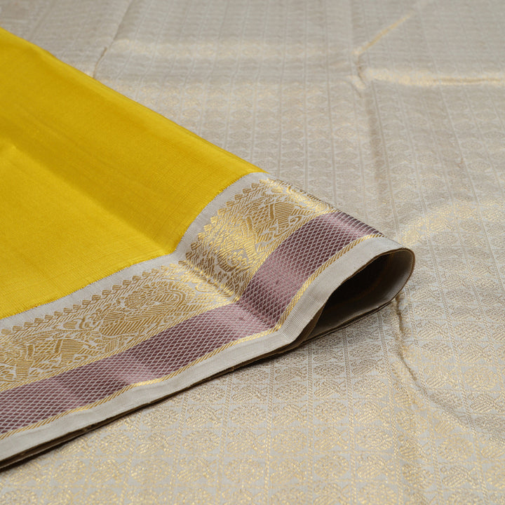 Hayagrivas Lemon Yellow Handloom Kanjivaram Silk Saree with Sandal Beige Border HBD4092L1-1