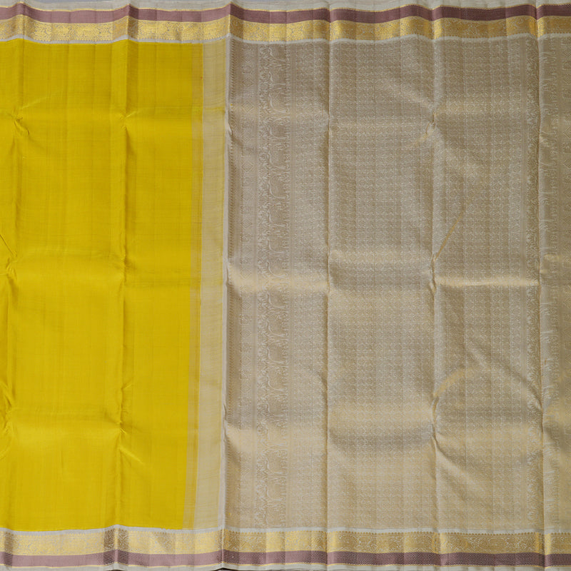 Hayagrivas Lemon Yellow Handloom Kanjivaram Silk Saree with Sandal Beige Border HBD4092L1-1