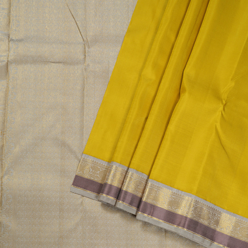 Hayagrivas Lemon Yellow Handloom Kanjivaram Silk Saree with Sandal Beige Border HBD4092L1-1