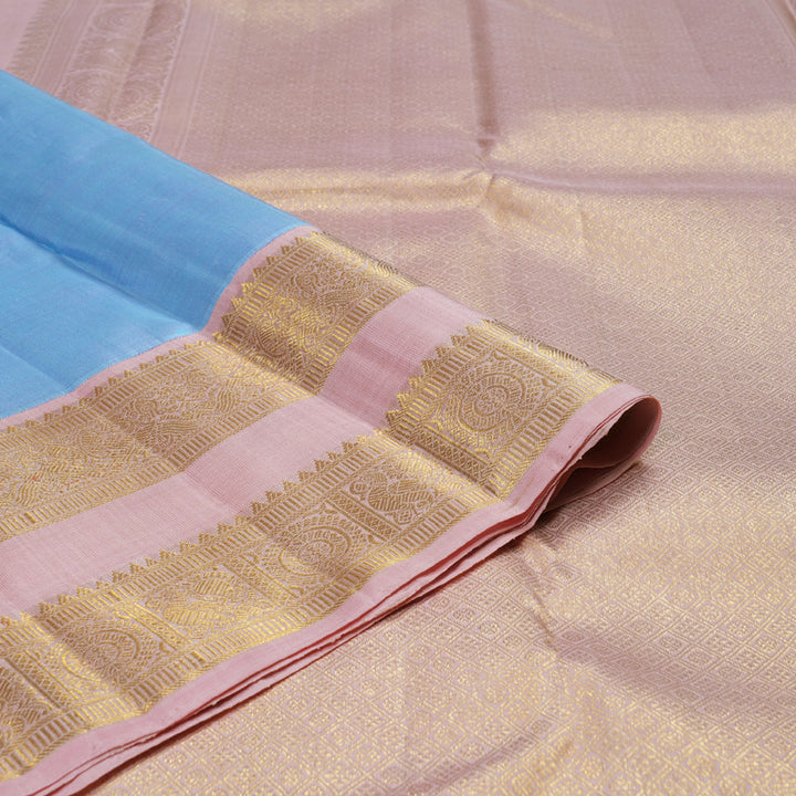 Hayagrivas Light Sky Blue Handloom Kanjivaram Silk Saree with Peach Pink Border HBD4120L1-1