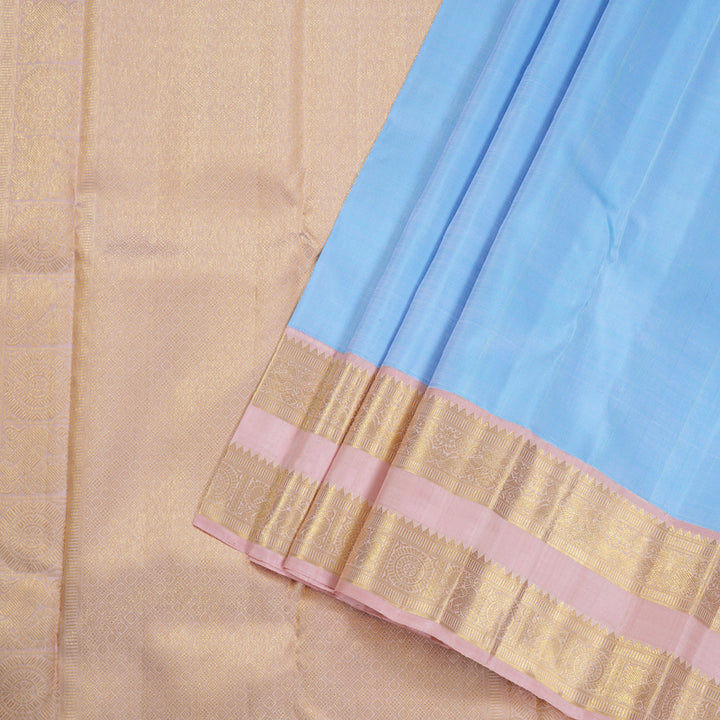 Hayagrivas Light Sky Blue Handloom Kanjivaram Silk Saree with Peach Pink Border HBD4120L1-1