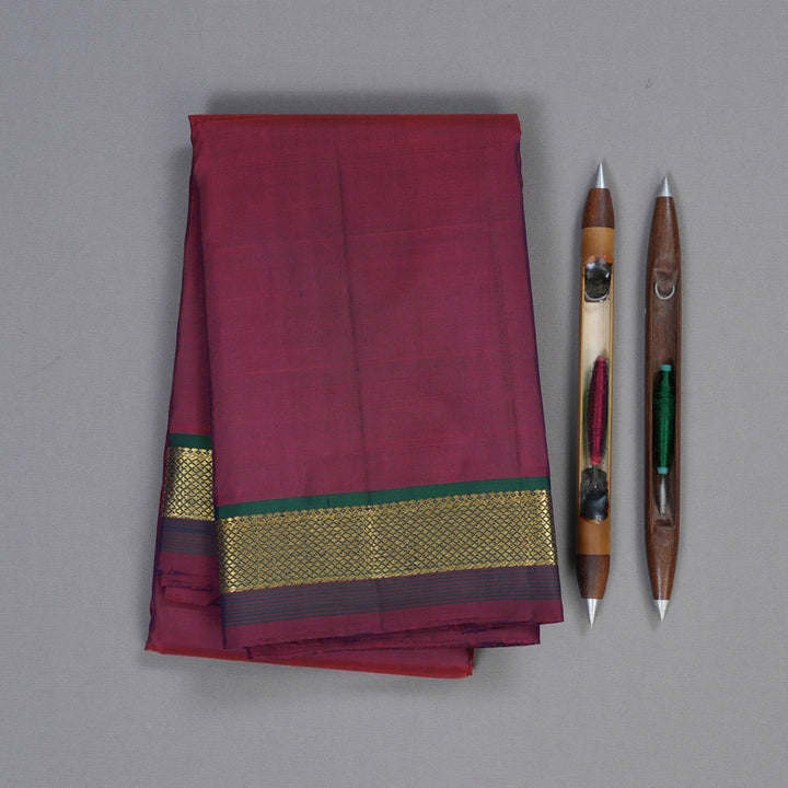 Hayagrivas Wine Purple Handloom Kanjivaram Silk Saree with Peacock Green Border HBD4128L1-1