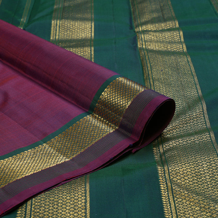 Hayagrivas Wine Purple Handloom Kanjivaram Silk Saree with Peacock Green Border HBD4128L1-1