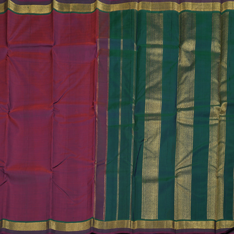 Hayagrivas Wine Purple Handloom Kanjivaram Silk Saree with Peacock Green Border HBD4128L1-1