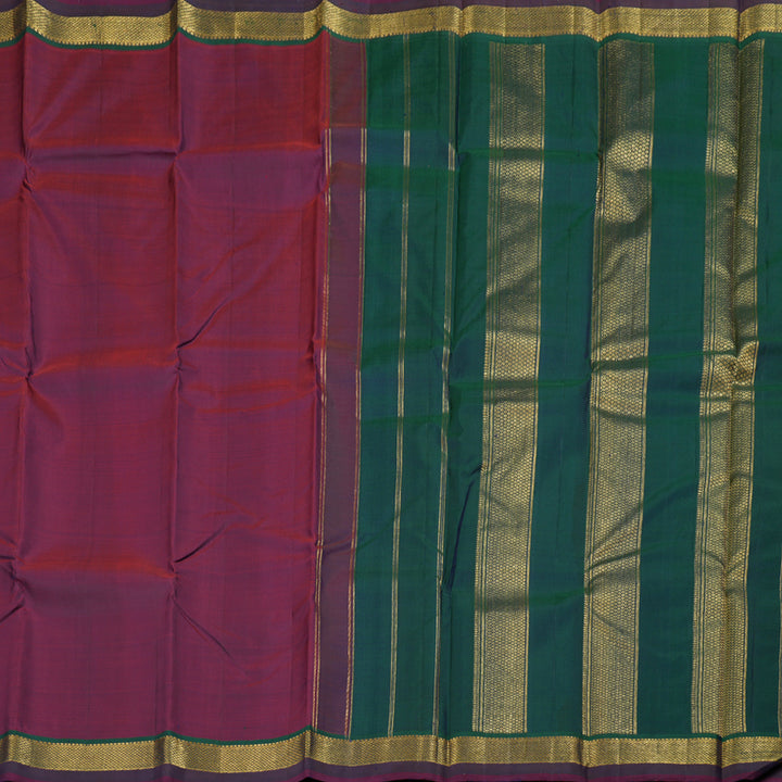 Hayagrivas Wine Purple Handloom Kanjivaram Silk Saree with Peacock Green Border HBD4128L1-1