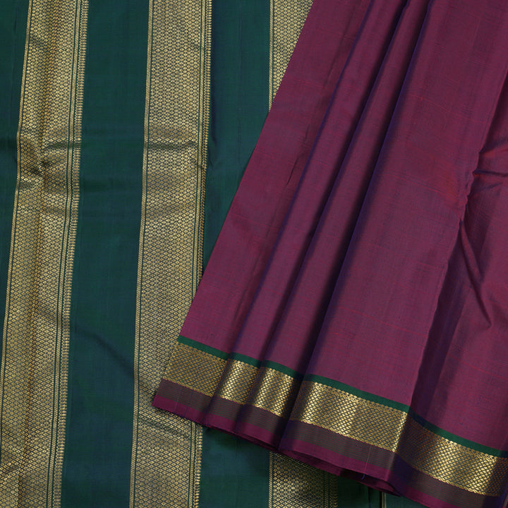 Hayagrivas Wine Purple Handloom Kanjivaram Silk Saree with Peacock Green Border HBD4128L1-1