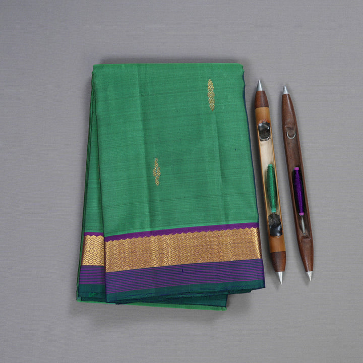 Hayagrivas Dual Tone (Green With Blue) Handloom Kanjivaram Silk Saree with Purple Border HBD4129L1-4