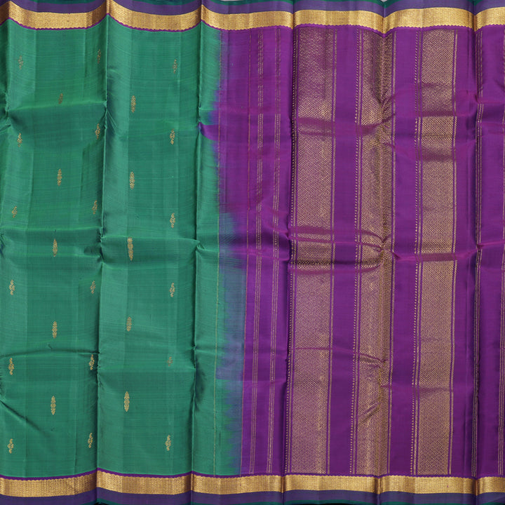 Hayagrivas Dual Tone (Green With Blue) Handloom Kanjivaram Silk Saree with Purple Border HBD4129L1-4