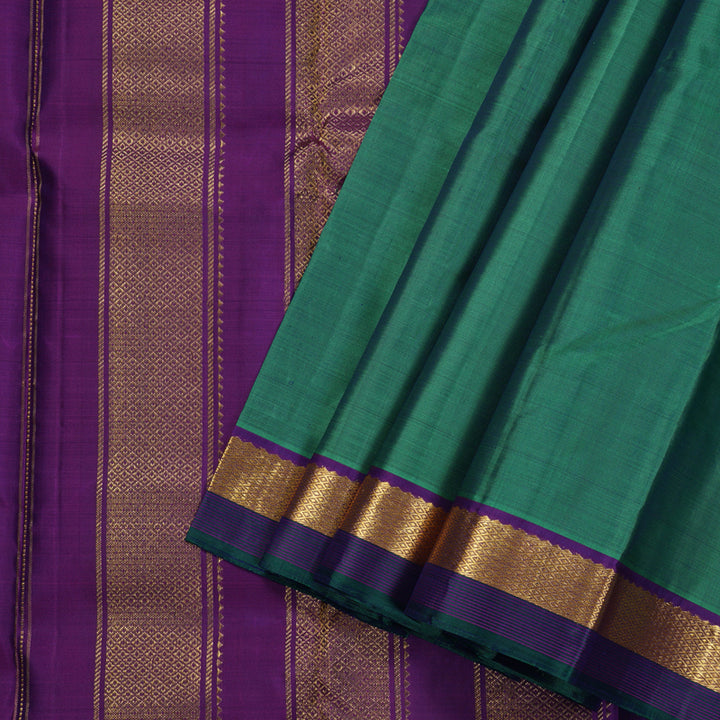 Hayagrivas Dual Tone (Green With Blue) Handloom Kanjivaram Silk Saree with Purple Border HBD4129L1-4