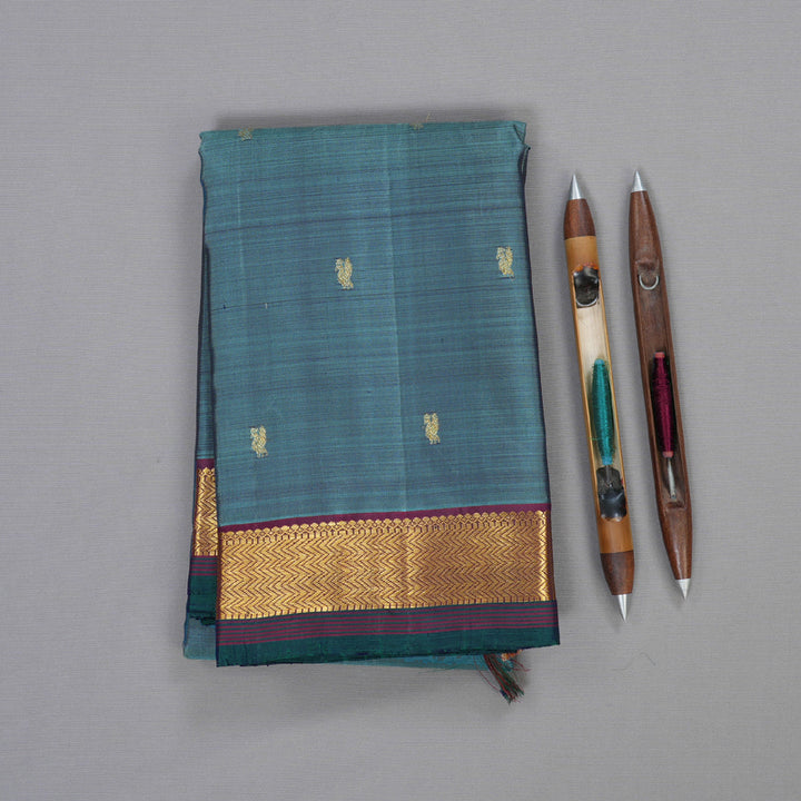 Hayagrivas Pastel Blue Handloom Kanjivaram Silk Saree with Wine Maroon Border HBD4130L1-12