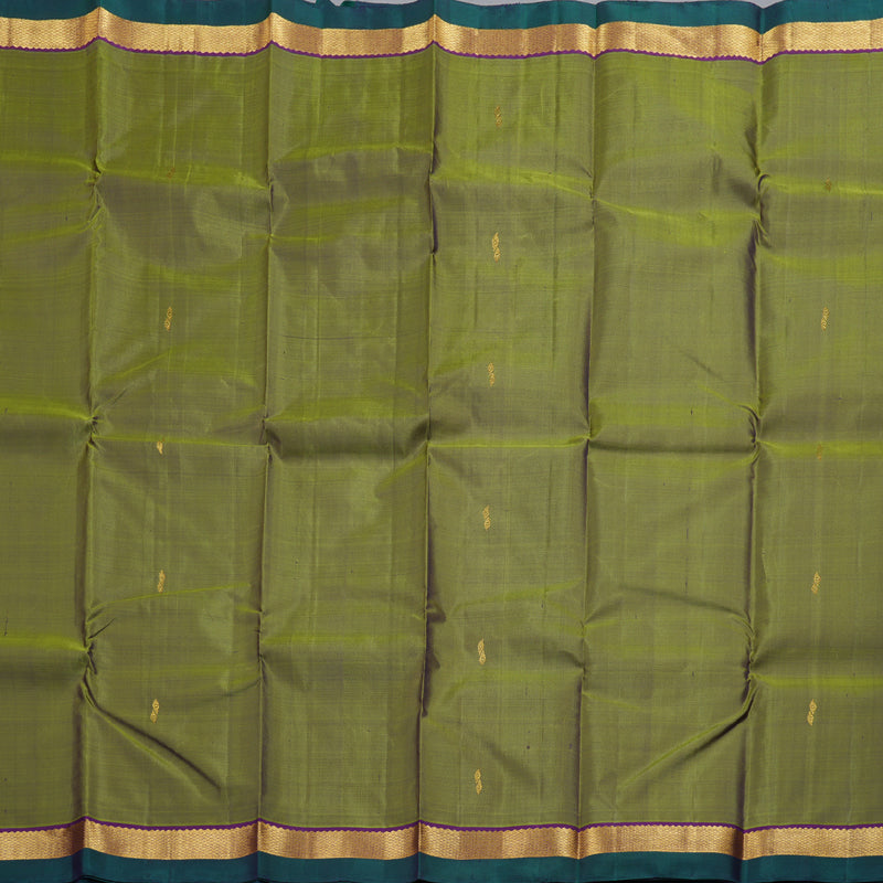 Hayagrivas Dual Tone (Olive Green With Blue) Handloom Kanjivaram Silk Saree with Purple Border HBD4130L1-2