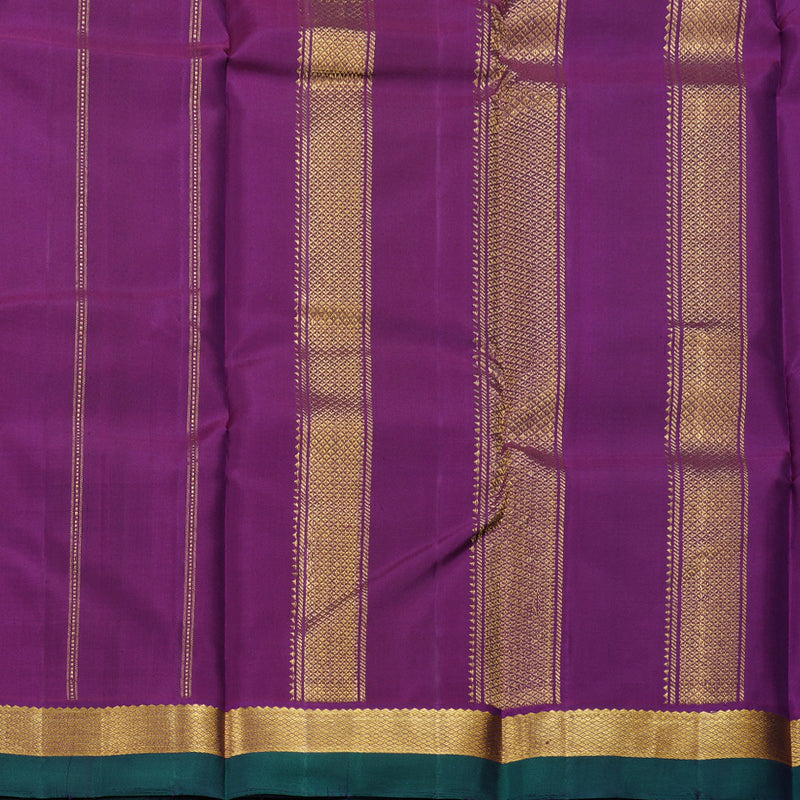 Hayagrivas Dual Tone (Olive Green With Blue) Handloom Kanjivaram Silk Saree with Purple Border HBD4130L1-2