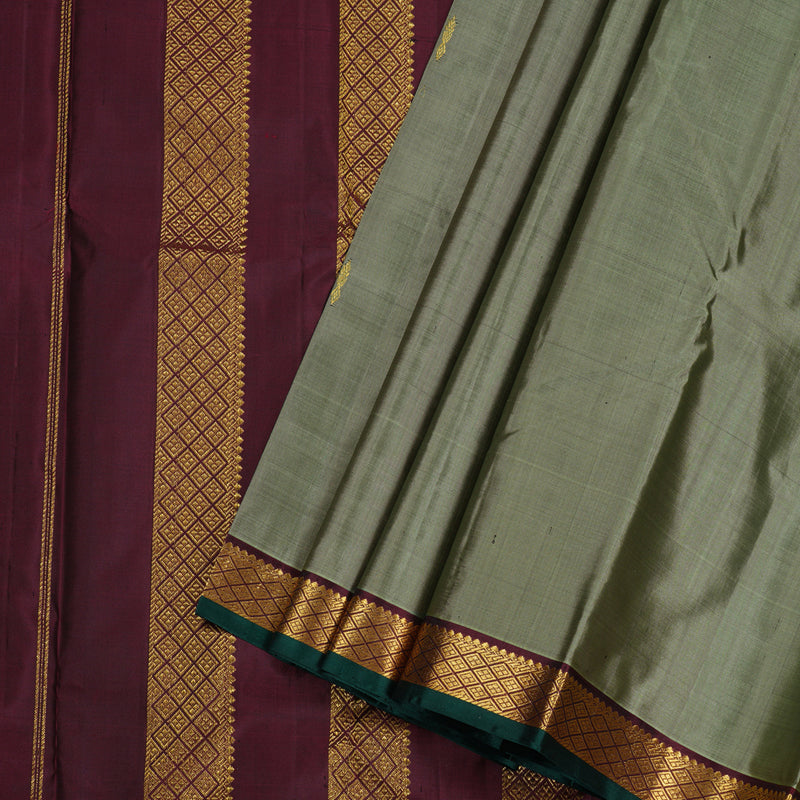 Hayagrivas Pastel Green Handloom Kanjivaram Silk Saree with Wine Maroon Border HBD4130L1-5