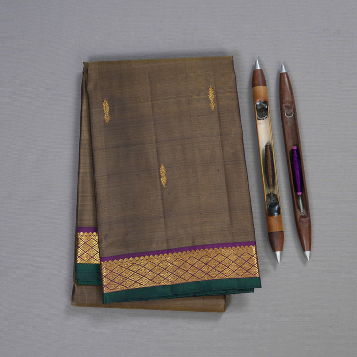 Hayagrivas Wheat Brown Handloom Kanjivaram Silk Saree with Purple Border HBD4130L1-9