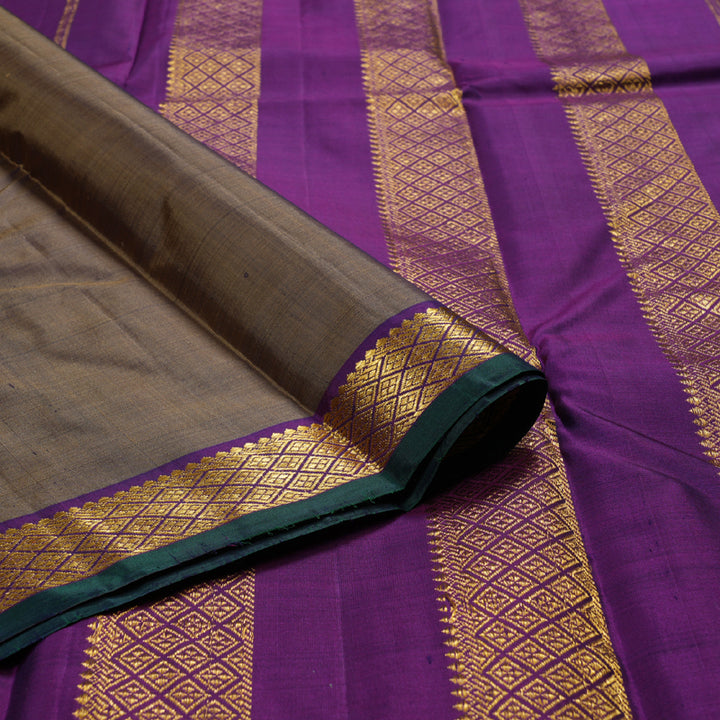 Hayagrivas Wheat Brown Handloom Kanjivaram Silk Saree with Purple Border HBD4130L1-9