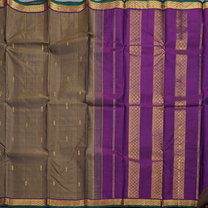 Hayagrivas Wheat Brown Handloom Kanjivaram Silk Saree with Purple Border HBD4130L1-9