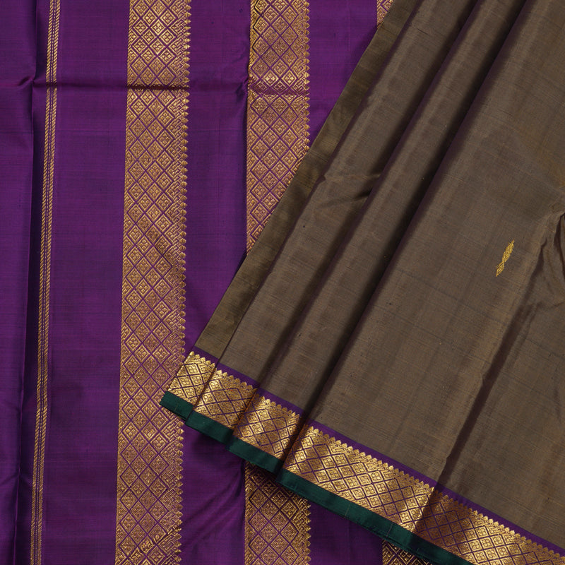 Hayagrivas Wheat Brown Handloom Kanjivaram Silk Saree with Purple Border HBD4130L1-9