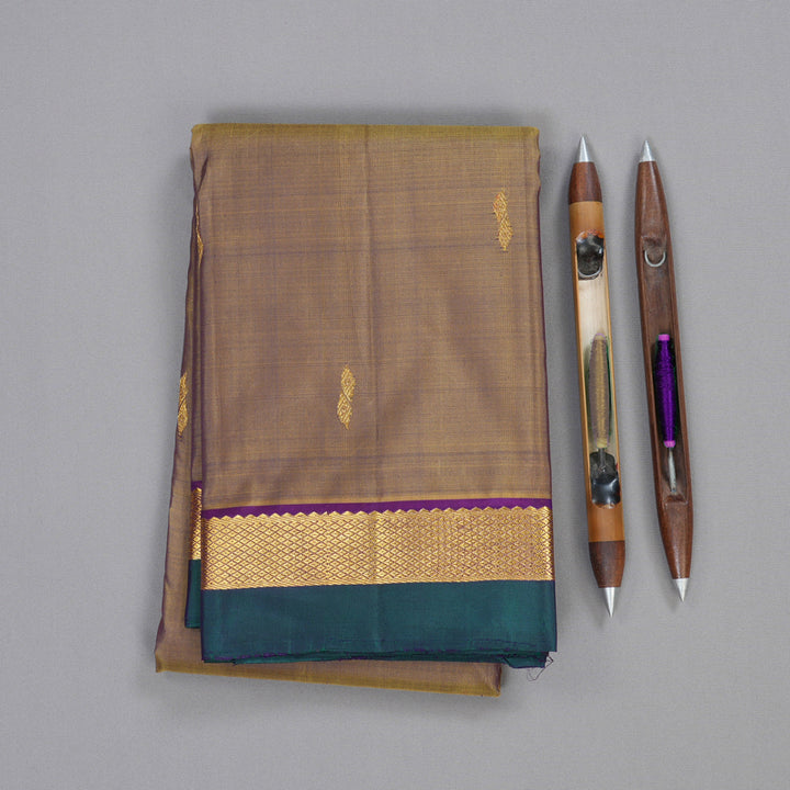 Hayagrivas Dual Tone (Mustard With Purple) Handloom Kanjivaram Silk Saree with Purple Border HBD4131L1-9