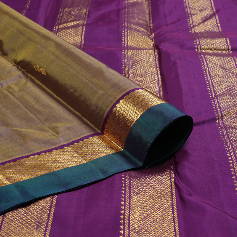 Hayagrivas Dual Tone (Mustard With Purple) Handloom Kanjivaram Silk Saree with Purple Border HBD4131L1-9