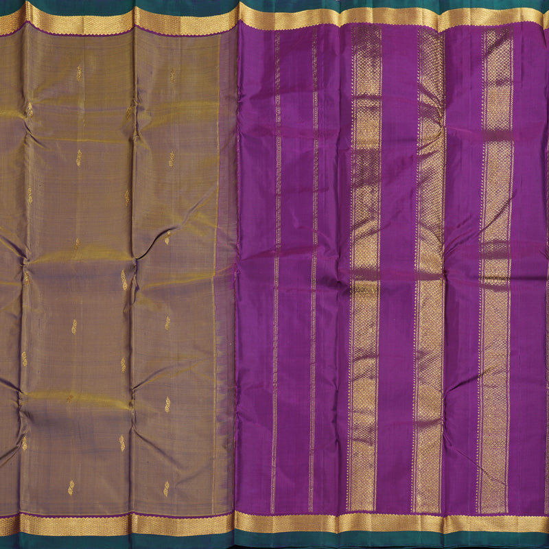 Hayagrivas Dual Tone (Mustard With Purple) Handloom Kanjivaram Silk Saree with Purple Border HBD4131L1-9