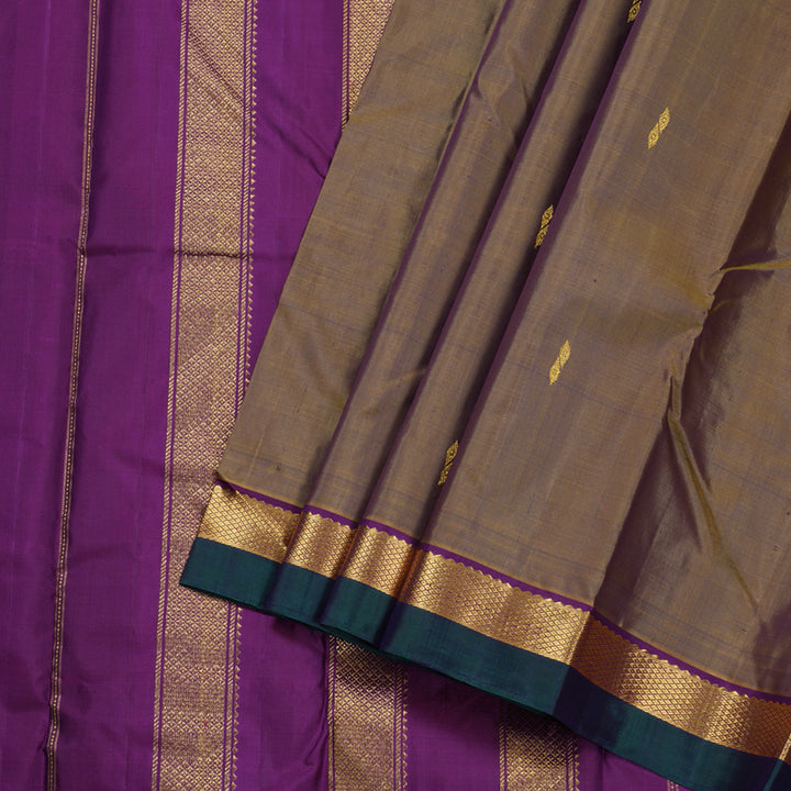 Hayagrivas Dual Tone (Mustard With Purple) Handloom Kanjivaram Silk Saree with Purple Border HBD4131L1-9