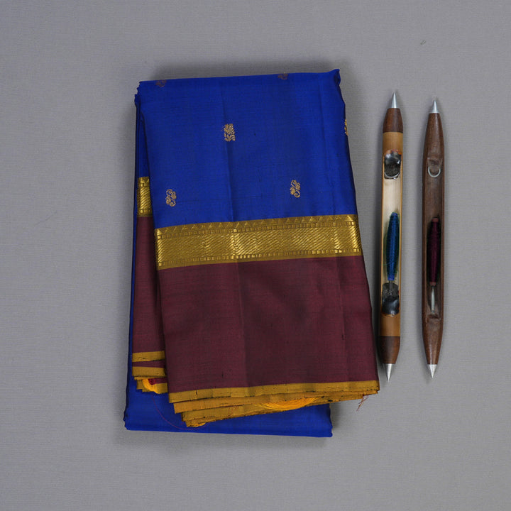 Hayagrivas Blue Handloom Kanjivaram Silk Saree with Wine Maroon Border HBD4132L2-1