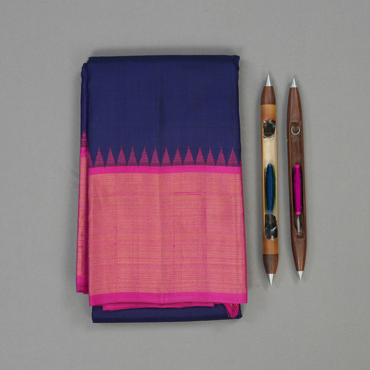 Hayagrivas Handloom Navy Blue Kanjivaram Silk Saree with Magenta Border HBD4133L1-1