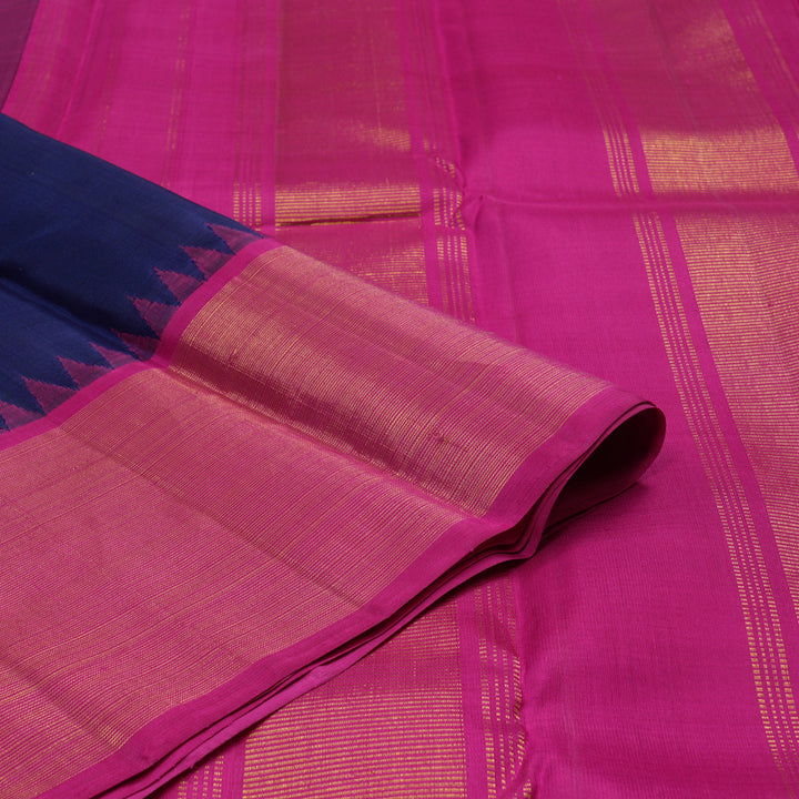 Hayagrivas Handloom Navy Blue Kanjivaram Silk Saree with Magenta Border HBD4133L1-1
