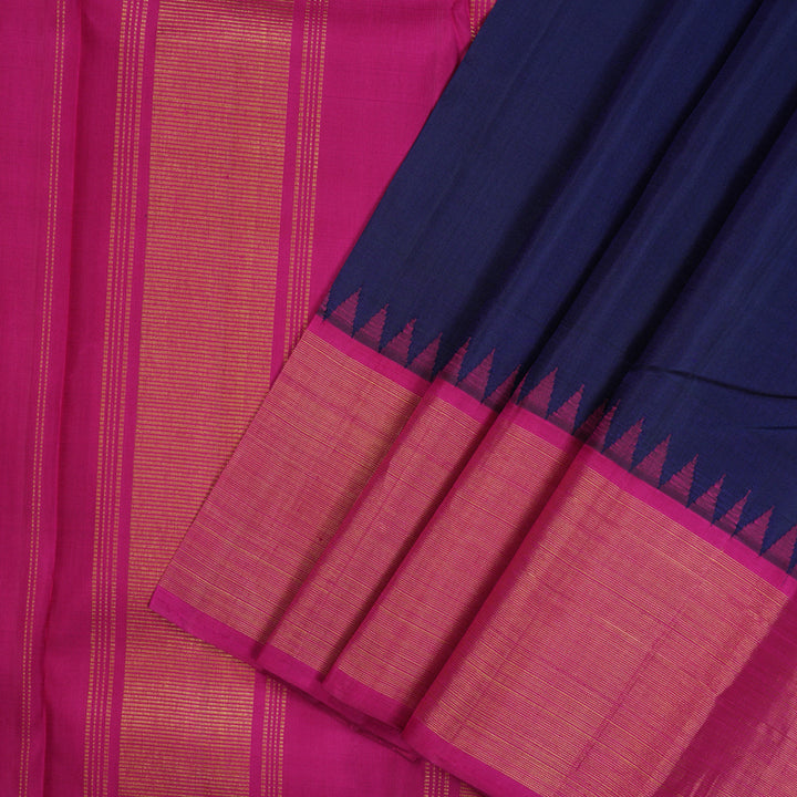 Hayagrivas Handloom Navy Blue Kanjivaram Silk Saree with Magenta Border HBD4133L1-1