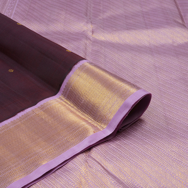 Hayagrivas Dark Brown Handloom Kanjivaram Silk Saree with Lavender Border HBE102E1-1
