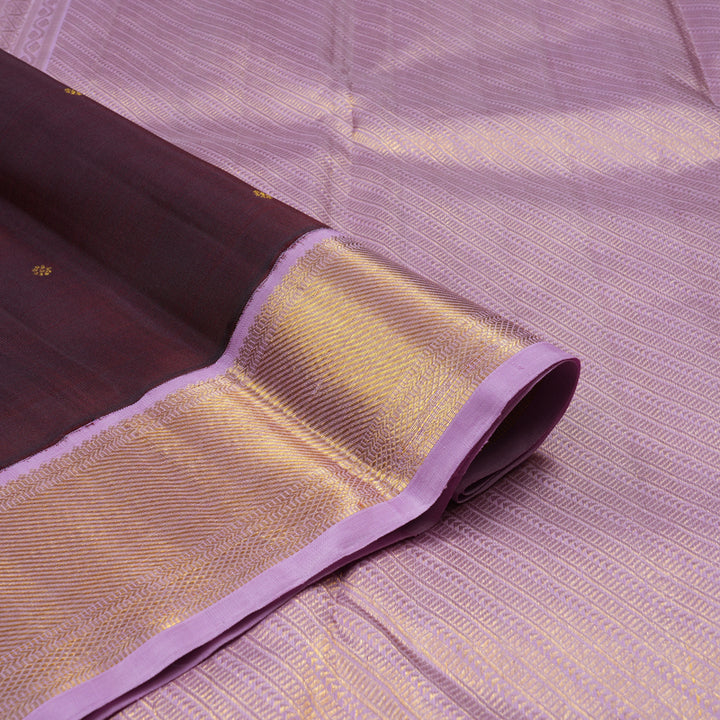 Hayagrivas Dark Brown Handloom Kanjivaram Silk Saree with Lavender Border HBE102E1-1