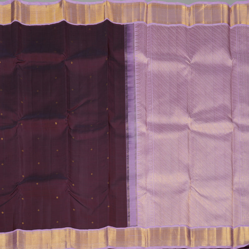 Hayagrivas Dark Brown Handloom Kanjivaram Silk Saree with Lavender Border HBE102E1-1