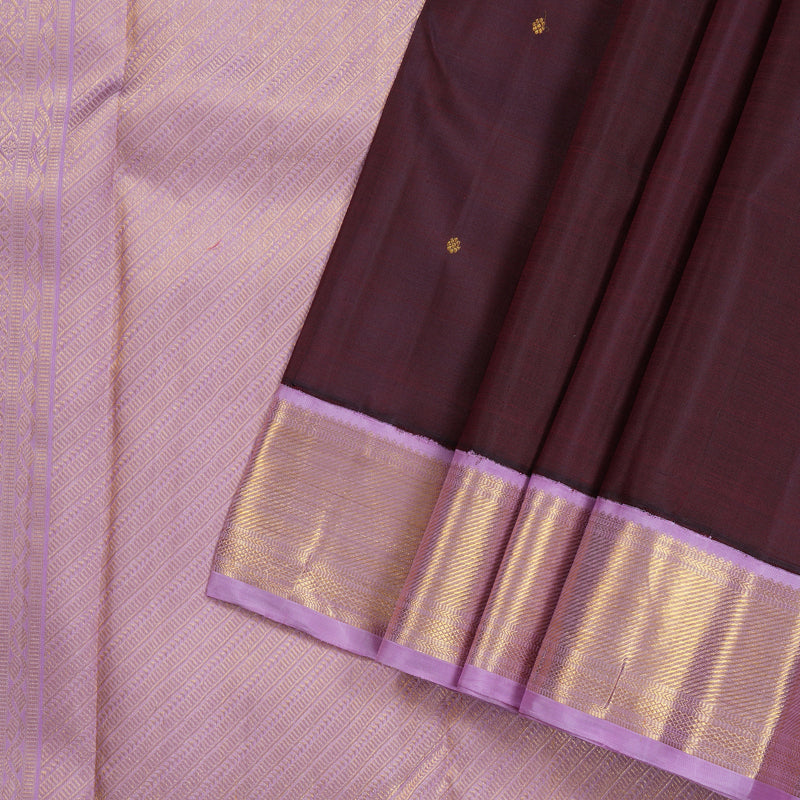 Hayagrivas Dark Brown Handloom Kanjivaram Silk Saree with Lavender Border HBE102E1-1