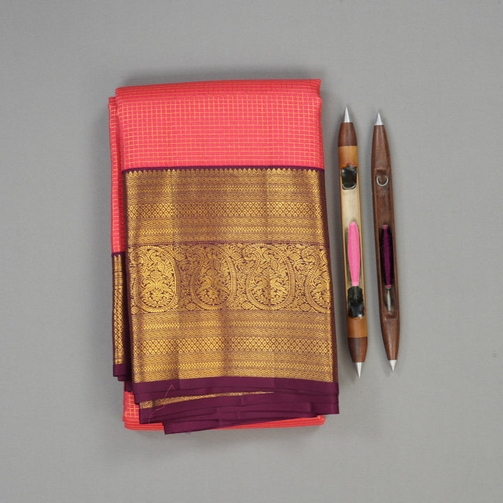 Hayagrivas Handloom Pink Kanjivaram Silk Saree with Deep Violet Border HBE1042L2-1