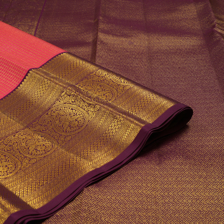 Hayagrivas Handloom Pink Kanjivaram Silk Saree with Deep Violet Border HBE1042L2-1