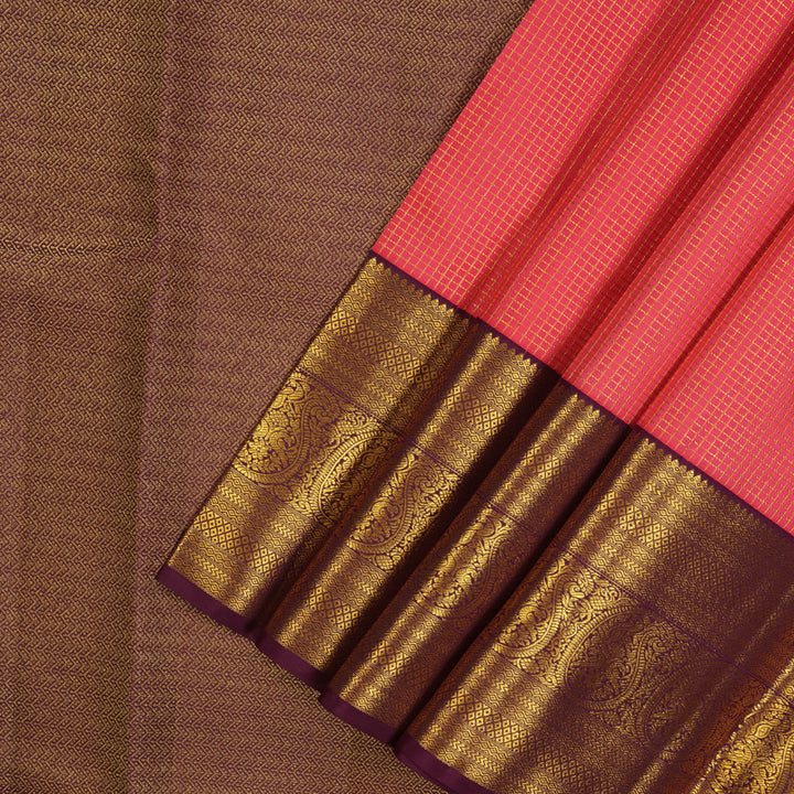 Hayagrivas Handloom Pink Kanjivaram Silk Saree with Deep Violet Border HBE1042L2-1
