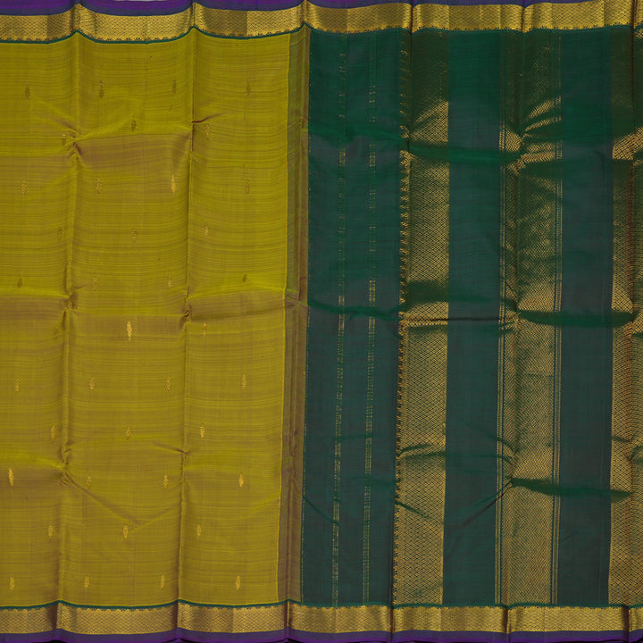 Hayagrivas Handloom Golden Mustard Kanjivaram Silk Saree Peacock Green border HBE1067L1-3