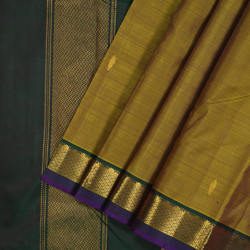 Hayagrivas Handloom Golden Mustard Kanjivaram Silk Saree Peacock Green border HBE1067L1-3