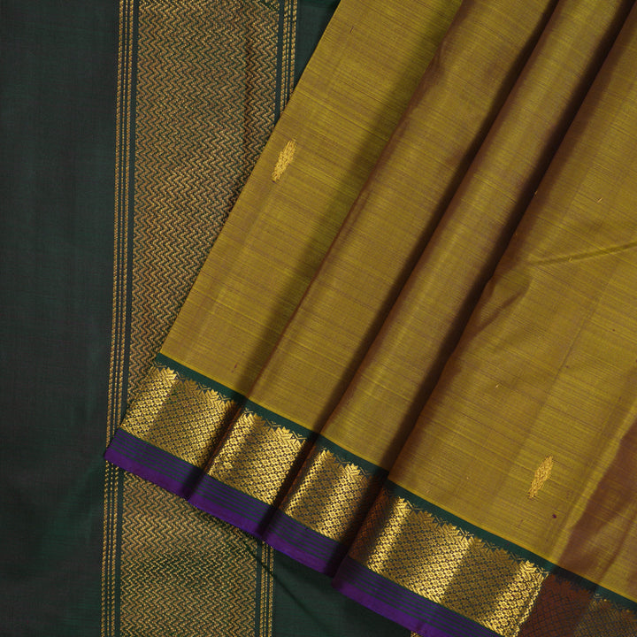 Hayagrivas Handloom Golden Mustard Kanjivaram Silk Saree Peacock Green border HBE1067L1-3
