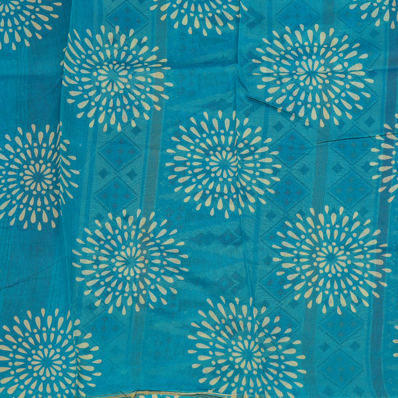 Hayagrivas Pale Yellow Pure Cotton Saree with Aqua Blue Border HBE116E1-10